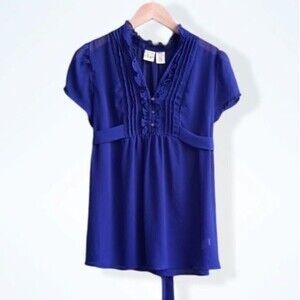 Duo Maternity Blue Sheer Blouse Tunic Top Tie Waist Belt Size Medium